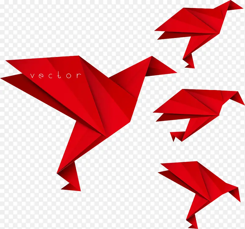 矢量红色小鸟折纸