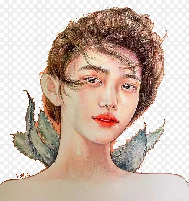 优雅美丽女性粉笔画