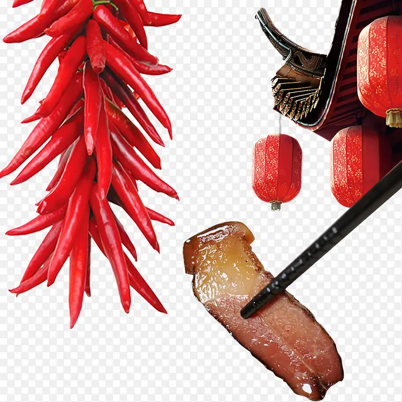 红色辣椒中国风味腊肉