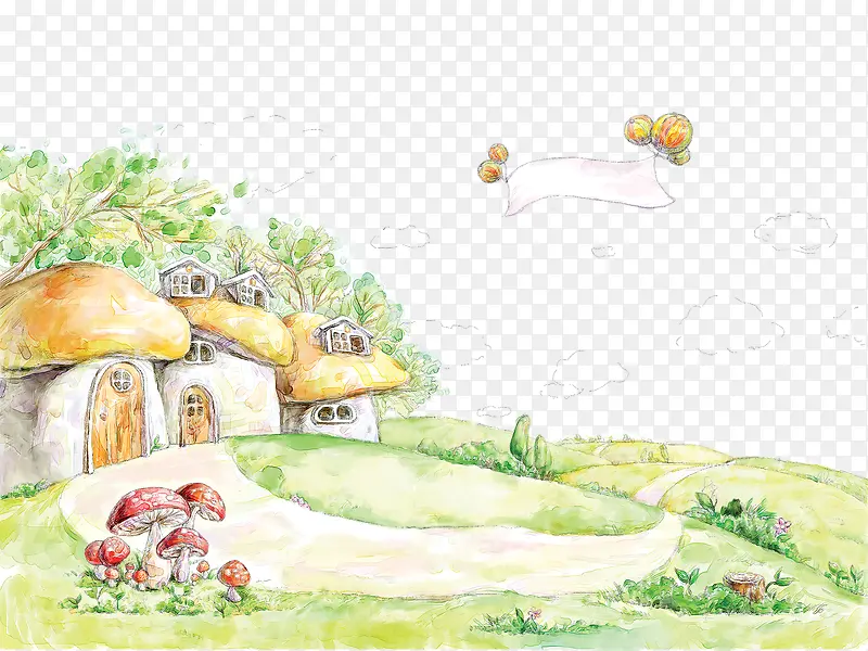卡通动画蘑菇小屋