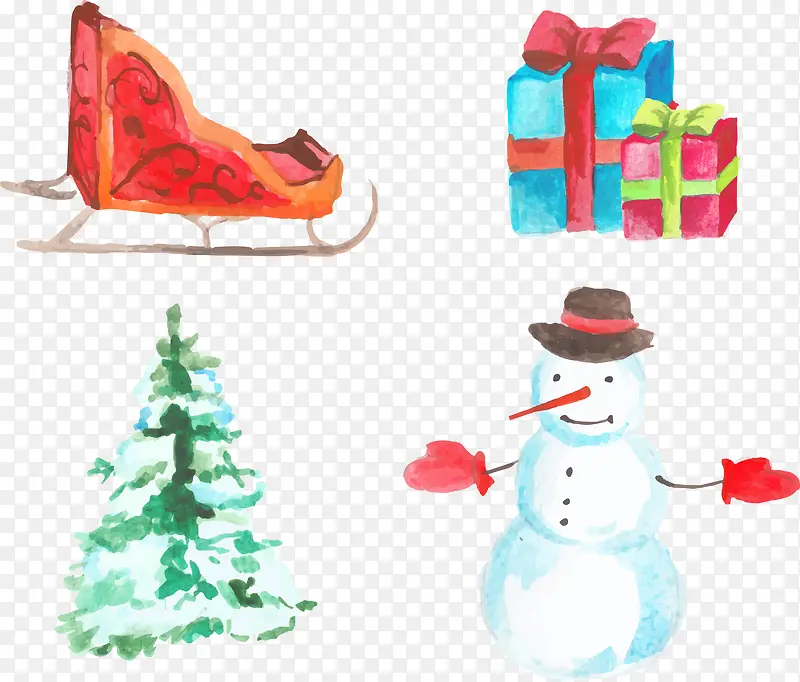 彩绘圣诞礼盒与雪人