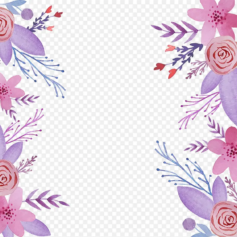 手绘粉紫色花卉花边