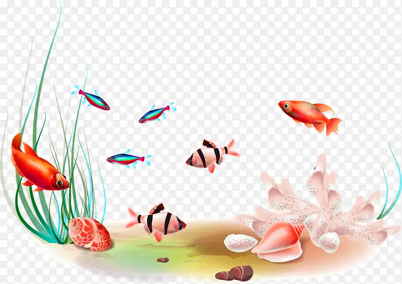 海底手绘热带鱼装饰图案