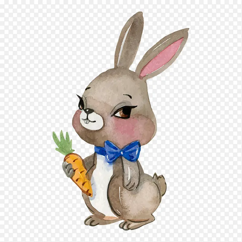 卡通灰色兔子拿着萝卜