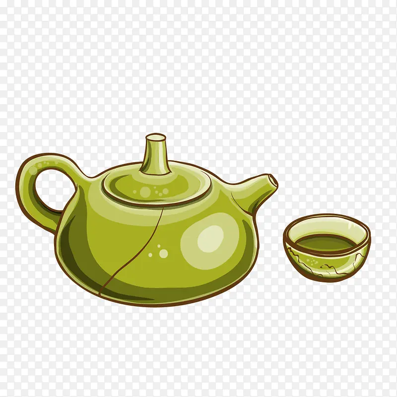 绿色茶壶茶杯矢量图