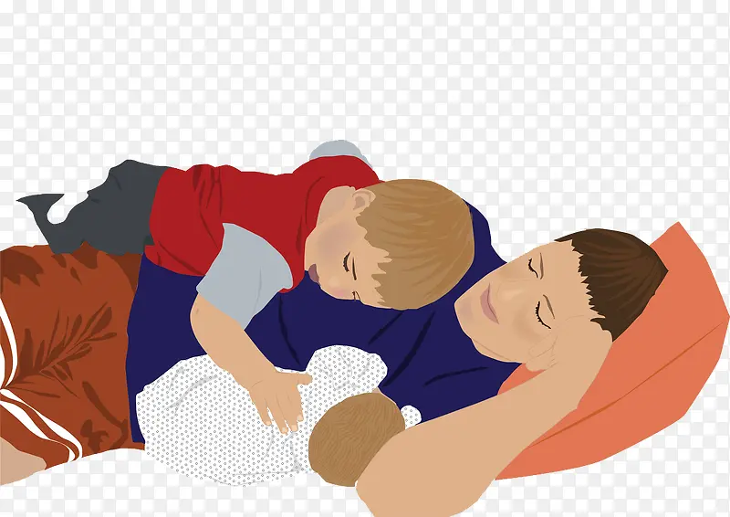 卡通手绘睡觉的父子插画免抠
