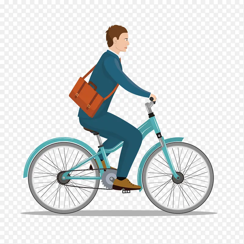 卡通蓝色骑自行车的人