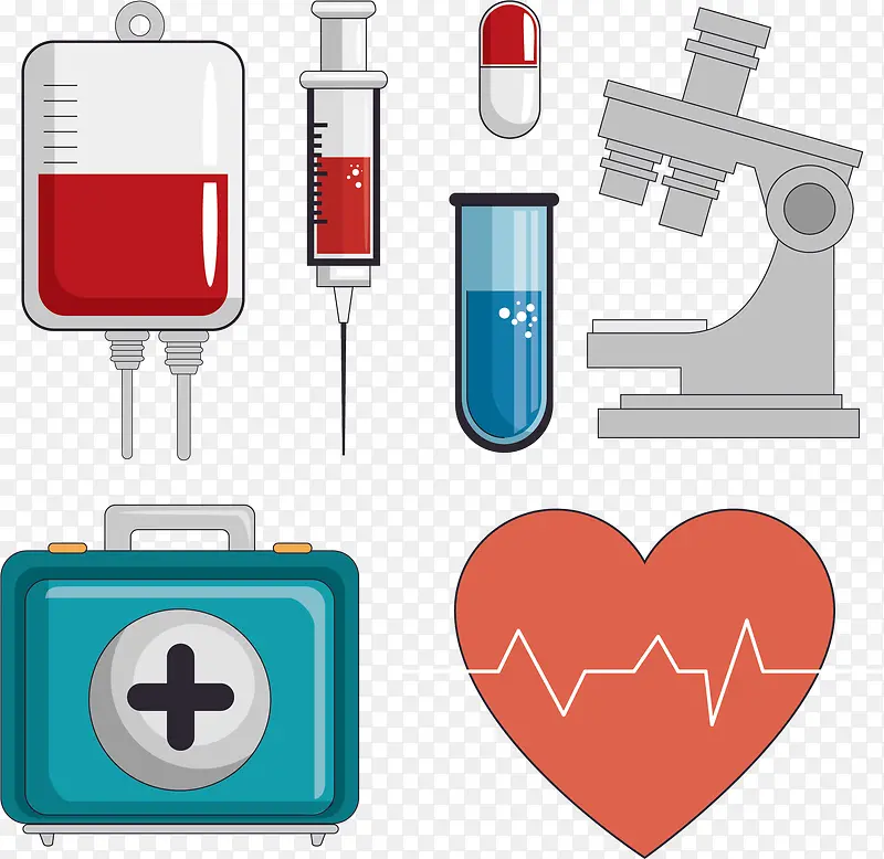 矢量图医用血袋和爱心