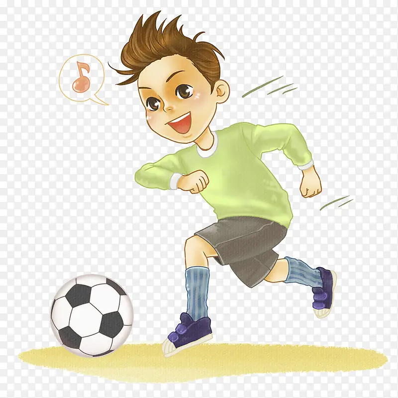 男孩玩足球插画