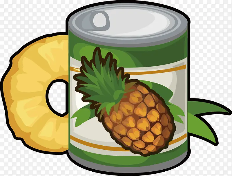 矢量图菠萝罐头和鲜果