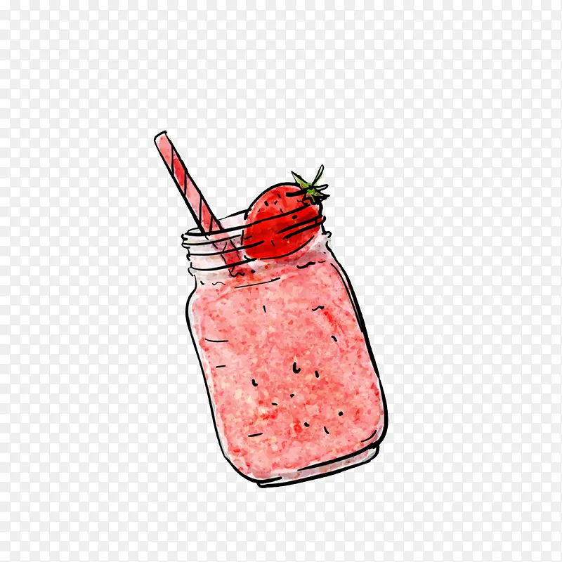手绘草莓酱料玻璃瓶素材