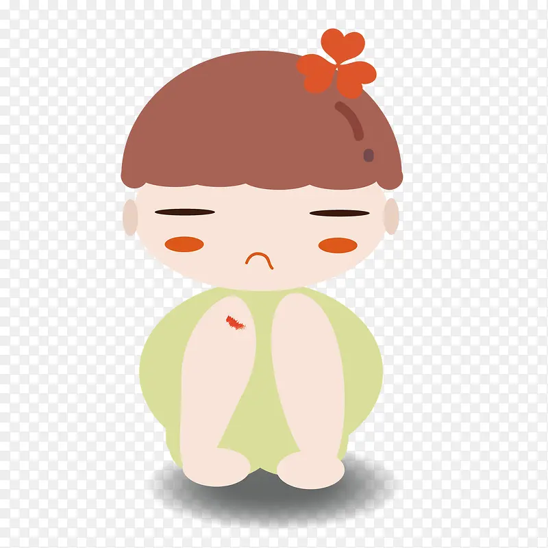 手绘卡通蹲坐着的委屈小女孩元素