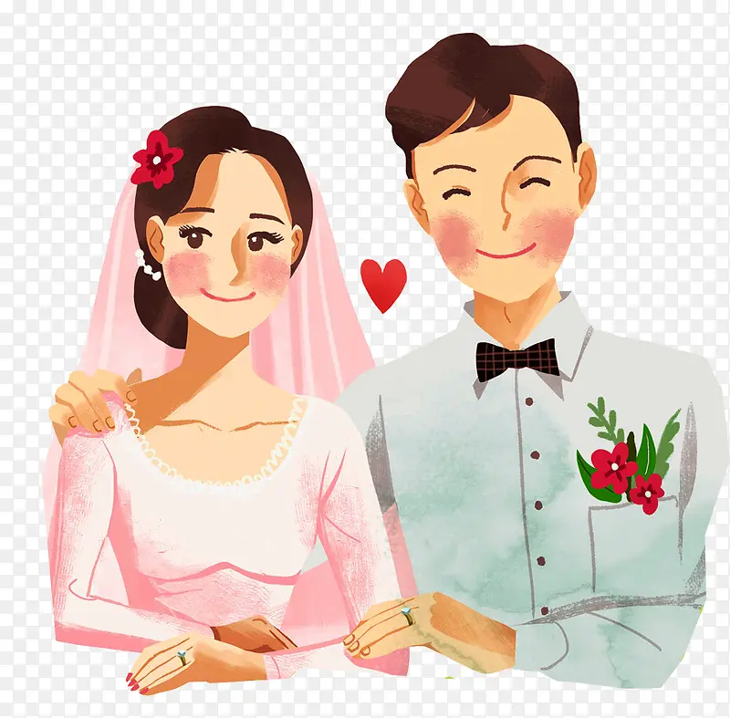 彩色水墨结婚婚姻元素
