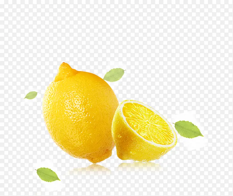 免抠黄色柠檬绿叶装饰