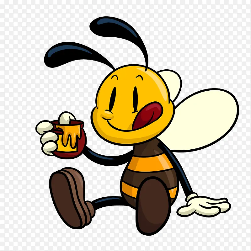 手绘品尝蜂蜜的蜜蜂