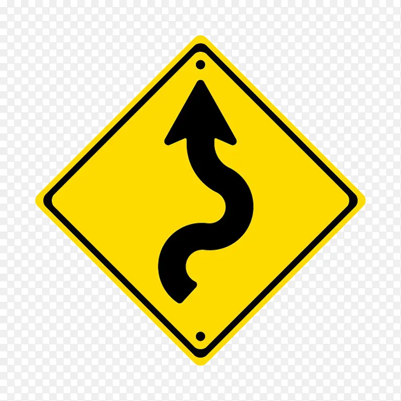 连续弯路四边形黄色警告牌实物