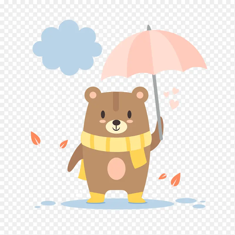 卡通秋季雨中打伞的熊矢量图