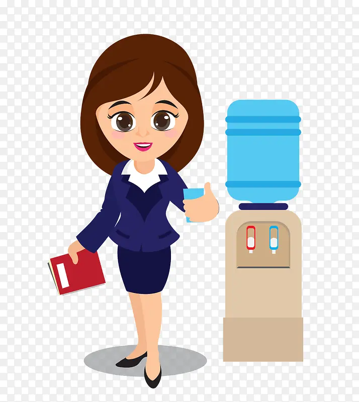 卡通扁平化职业女性饮水机旁喝水