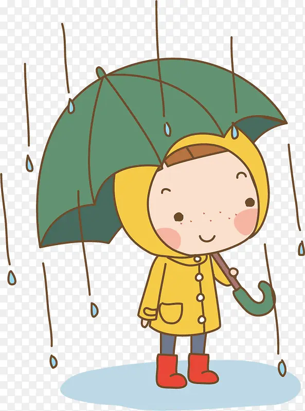 卡通手绘雨中打伞的女孩