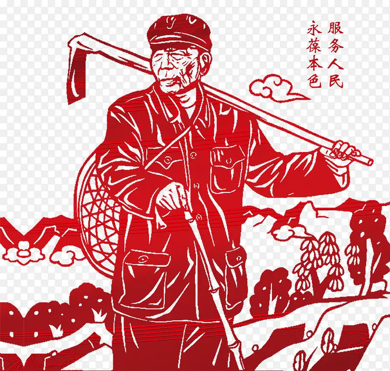 五一劳动节红色劳动农民装饰插图