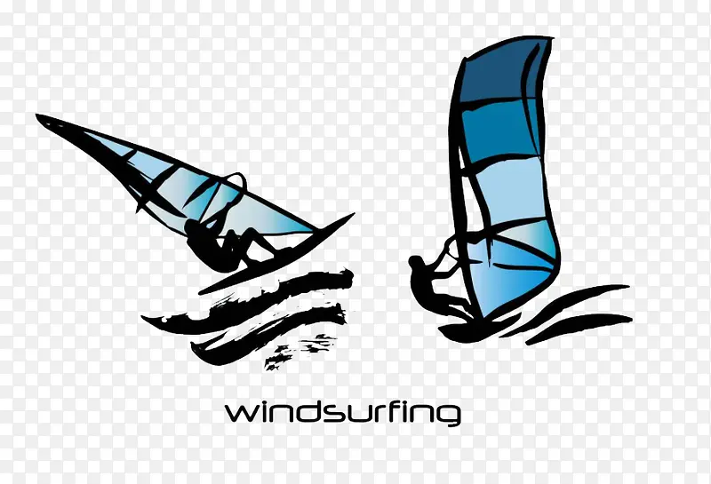 滑浪风帆男子的黑色和蓝色轮廓