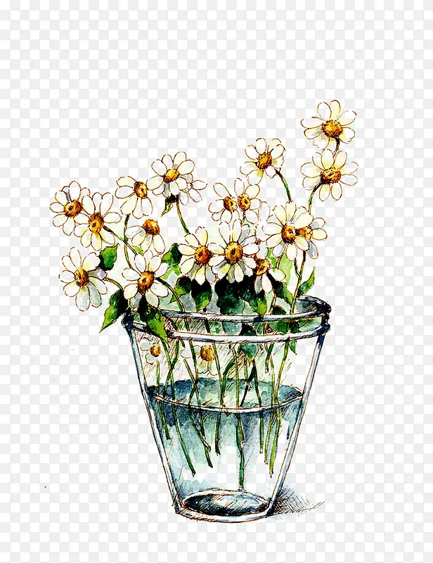 手绘杯子里的花