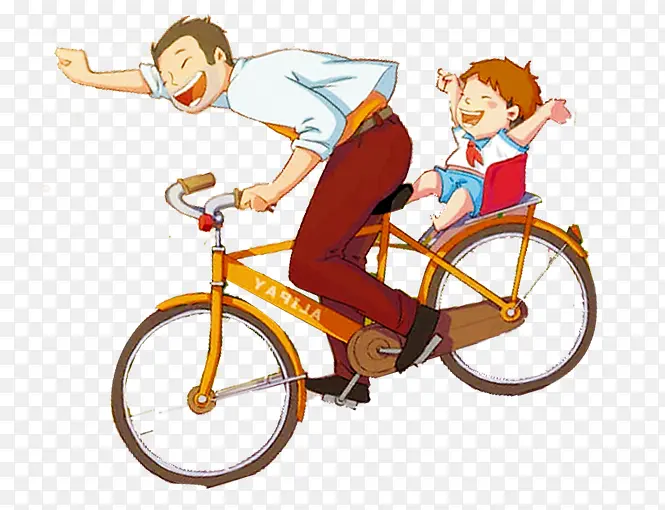 卡通手绘骑自行车的父女
