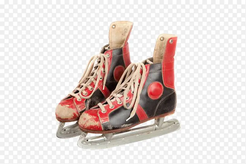 实物红色黑色溜冰鞋旧鞋