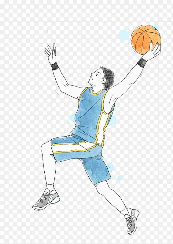 彩色手绘线稿篮球元素