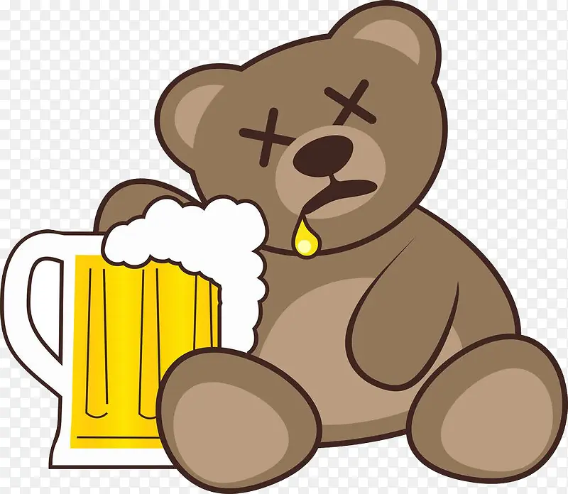 小熊喝啤酒撑肚子