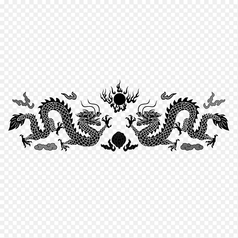 双龙戏珠黑白图