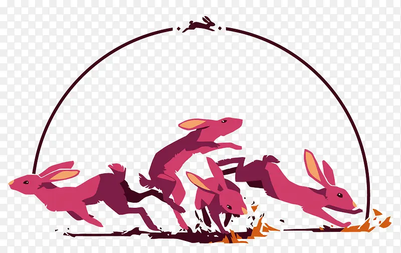 矢量粉红色跳跃的兔子