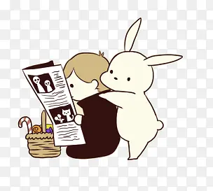 卡通儿童与兔子