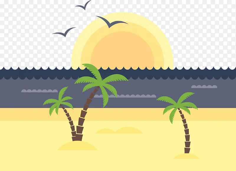 矢量手绘海滩和日出