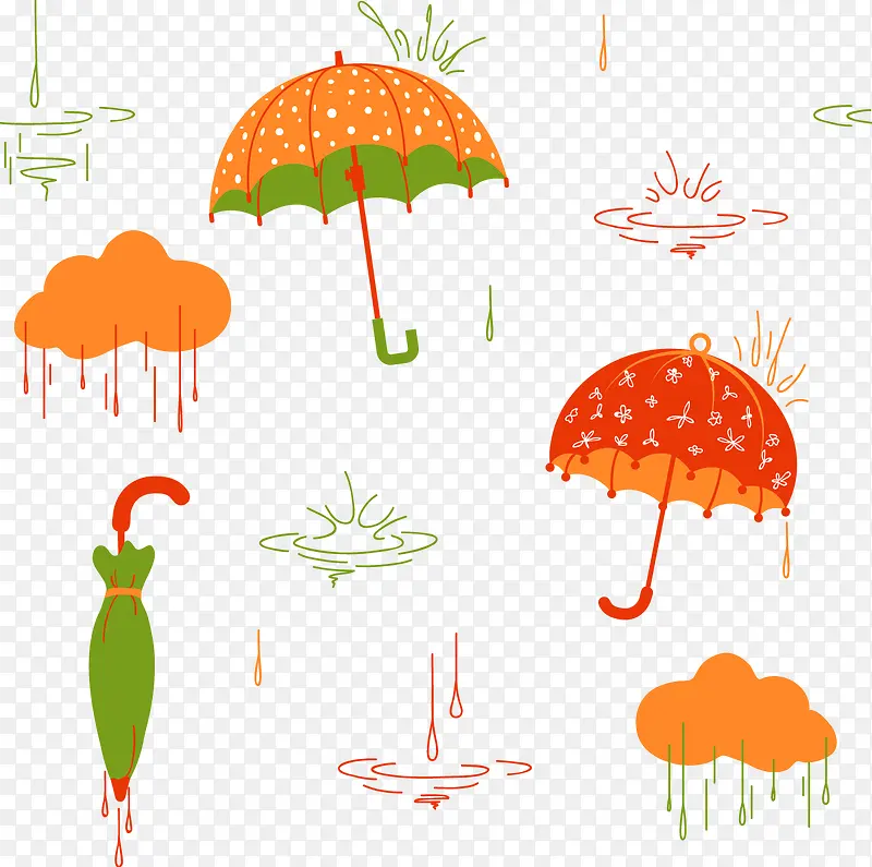 卡通雨伞雨滴