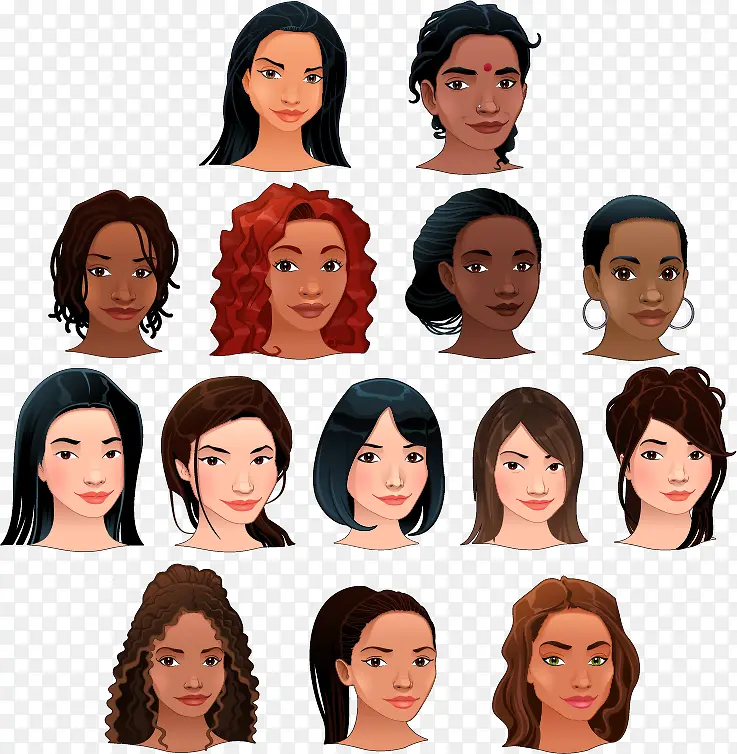 不同肤色的女人头像