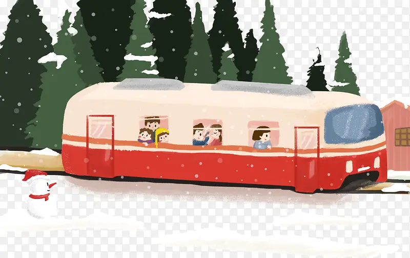 可爱插画冬日回家春运列车
