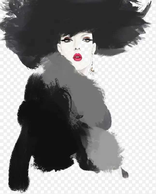 泼墨手绘大写意美女装饰画