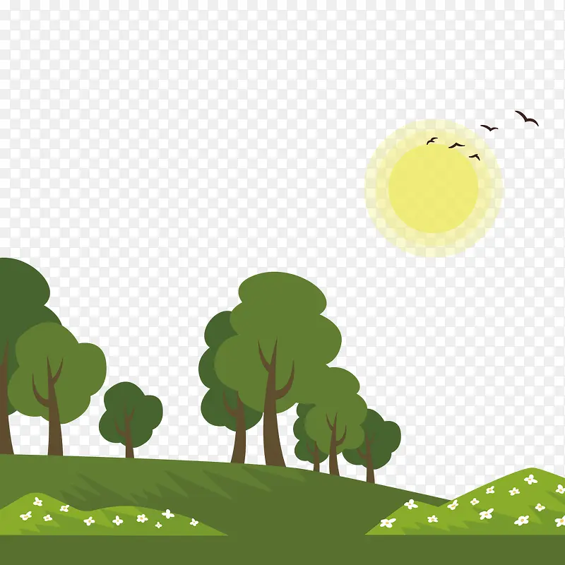春游踏青春天美景插画