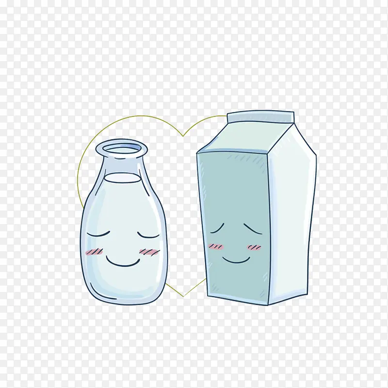 卡通害羞的充满爱意的瓶装奶和盒