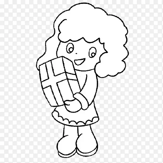 手拿礼物的女孩简笔画