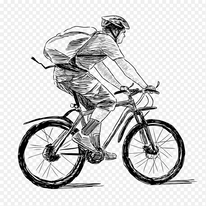 手绘速写人物插画骑自行车的青年