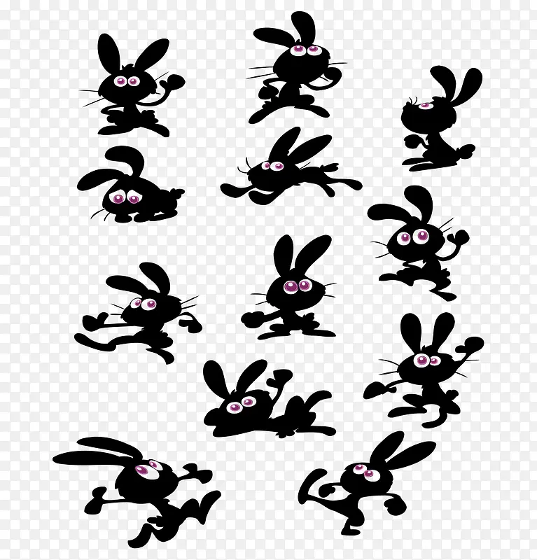 黑色兔子可爱动作剪影