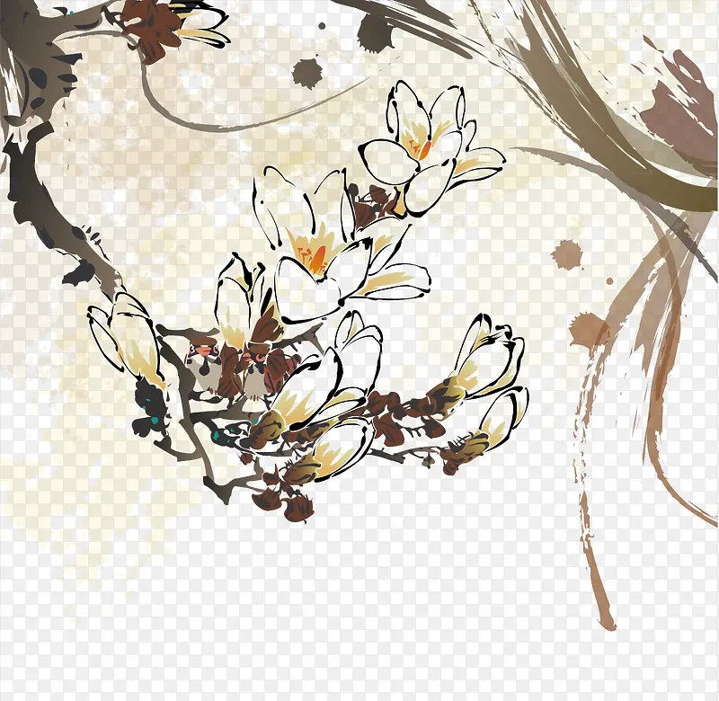中国风经典手绘水墨花朵