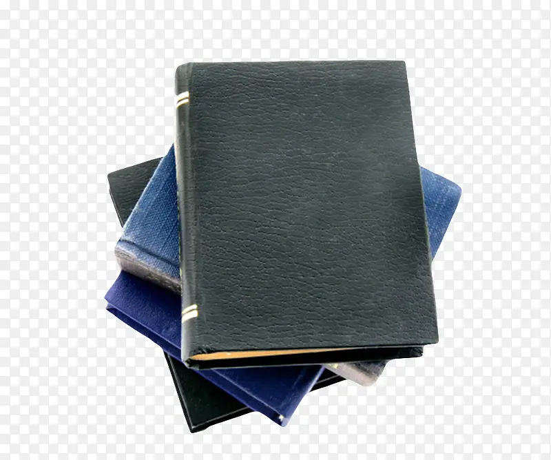 黑蓝色封面的一叠书的俯视图实物