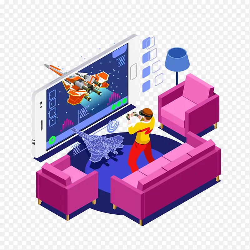 在家玩游戏男孩矢量图