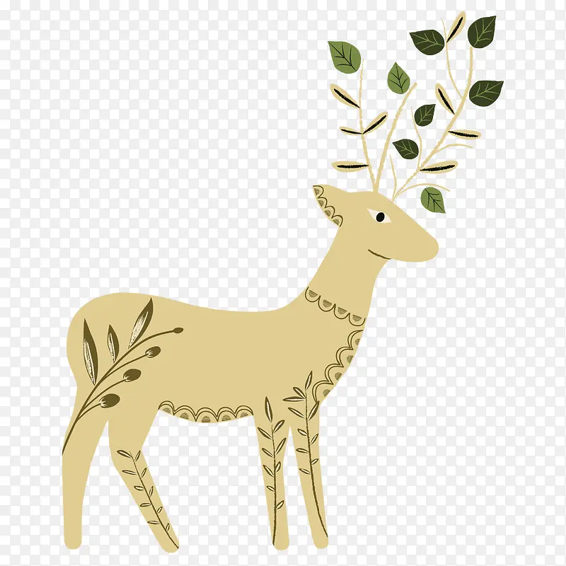 枝叶犄角的手绘麋鹿