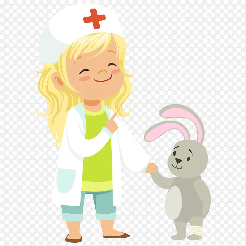 卡通女孩医生与兔子