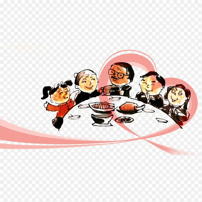 中国风家庭聚餐手绘插画