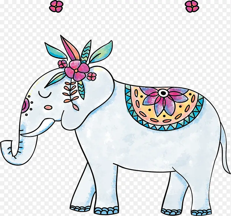 水彩手绘花纹大象